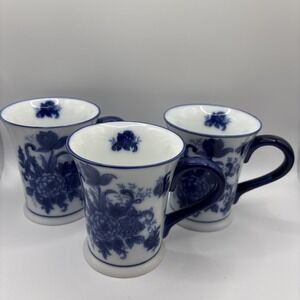 Vintage Cracker Barrel Blue & White Flow Blue Style Coffee Mugs Set of 3